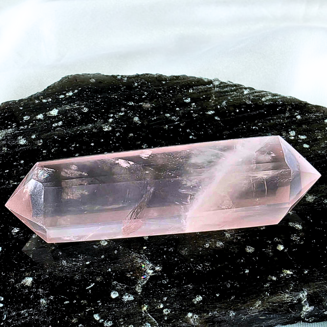 Rose Quartz Double Point Wand with Phantoms