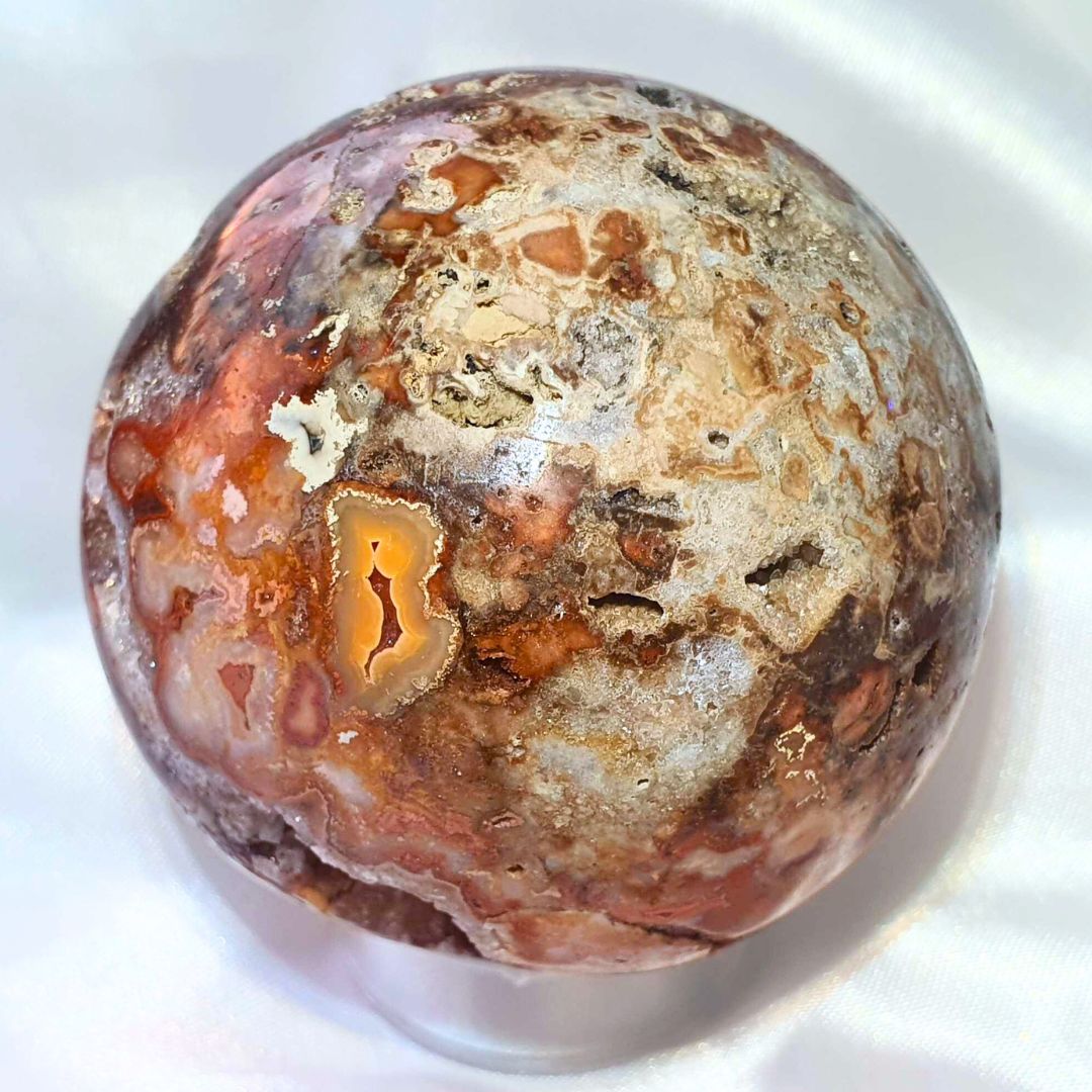 Druzy Crazy Lace Agate Sphere - includes stand, 260g