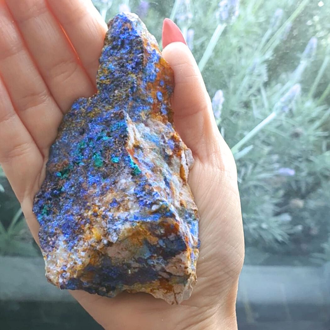 Large Sparkling Azurite with Malachite & Quartz Cluster - 11cm