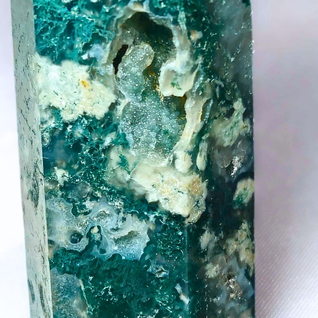 Moss Agate Tower with Druzy