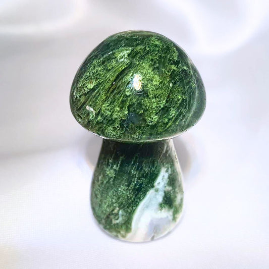 Moss Agate with Chalcedony Mushroom Carving