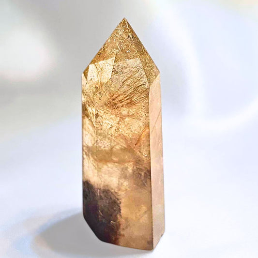 Golden Rutile & Garden Quartz Small Tower Point