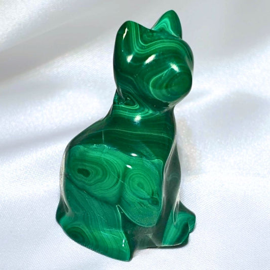 High Grade Malachite Cat Carving