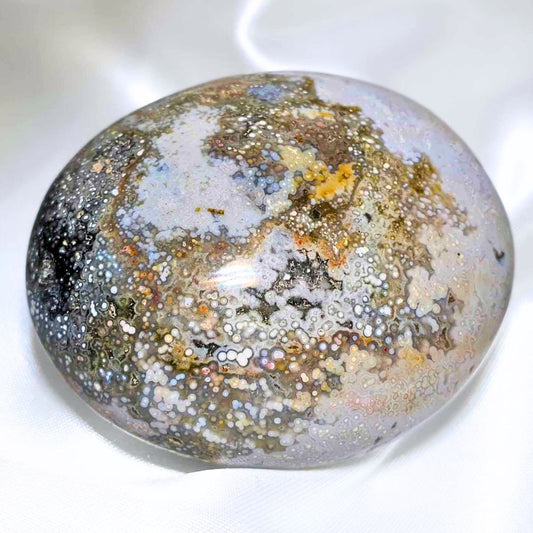 High Grade Druzy Orbicular Ocean Jasper Palm Stone