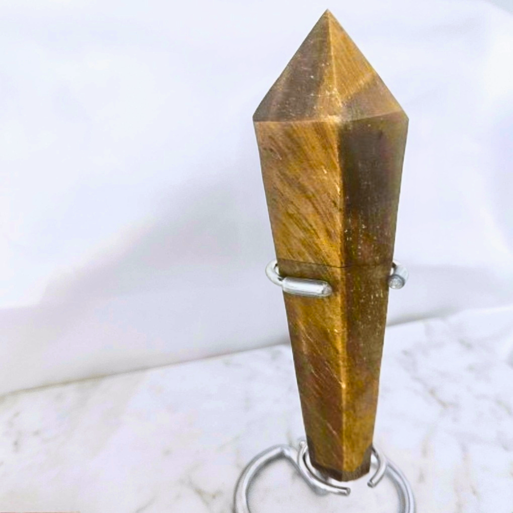 Natural Tiger's Eye Sceptre Wand with Metal Stand - 20cm tall