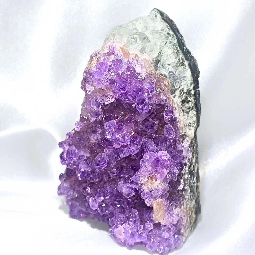 Uruguay Amethyst Cluster with Floral Formations, Calcite & Rainbows - 190g