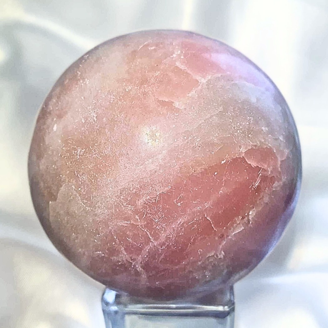 Large Natural Pink Opal & Quartz Crystal Sphere - 422g (includes stand)