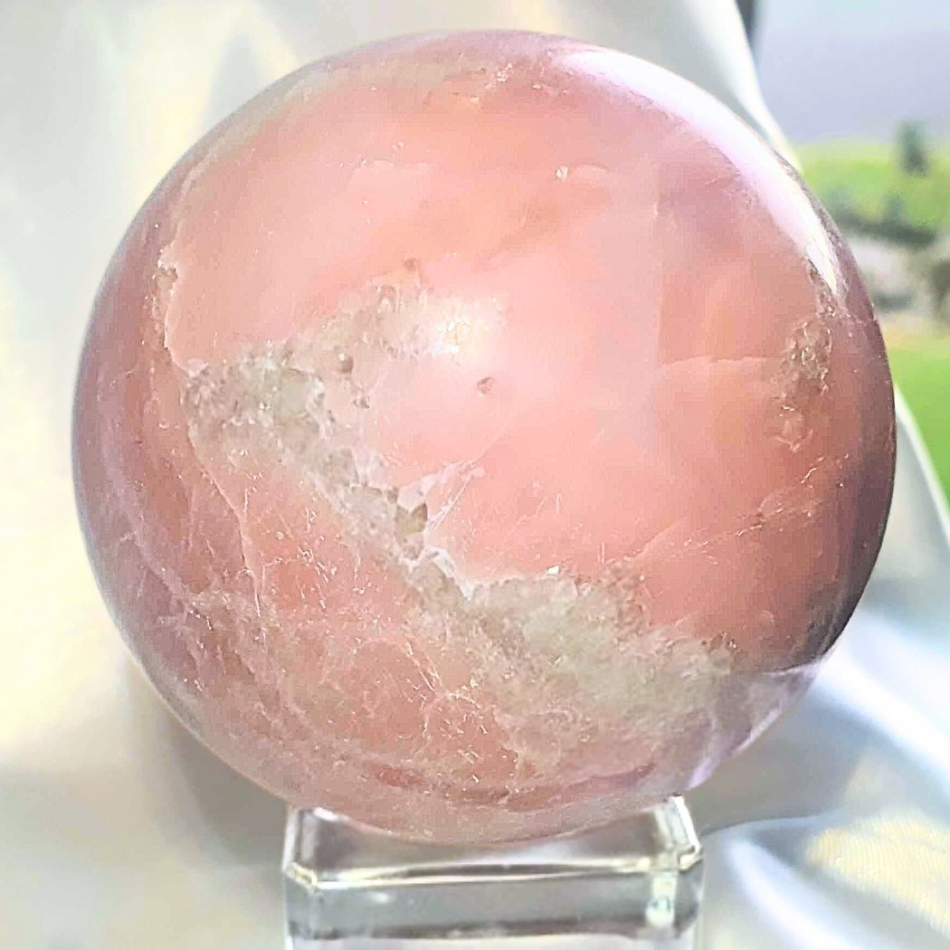 Large Natural Pink Opal & Quartz Crystal Sphere - 422g (includes stand)