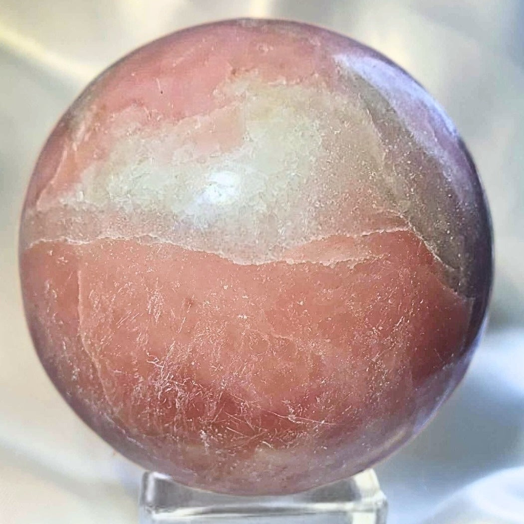 Large Natural Pink Opal & Quartz Crystal Sphere - 422g (includes stand)