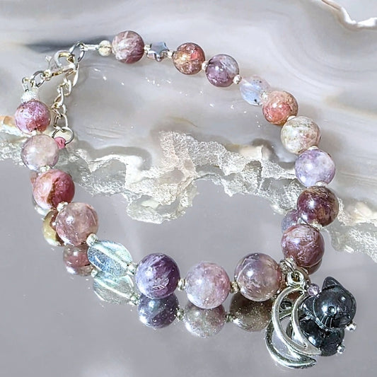 Lunar Cat Crystal Bracelet | Unicorn Stone, Labradorite & Hematite Jewellery