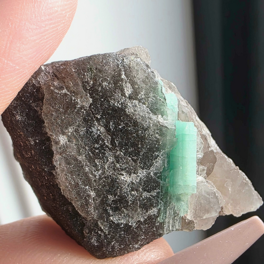 Emerald in Smoky Quartz Crystal Cluster