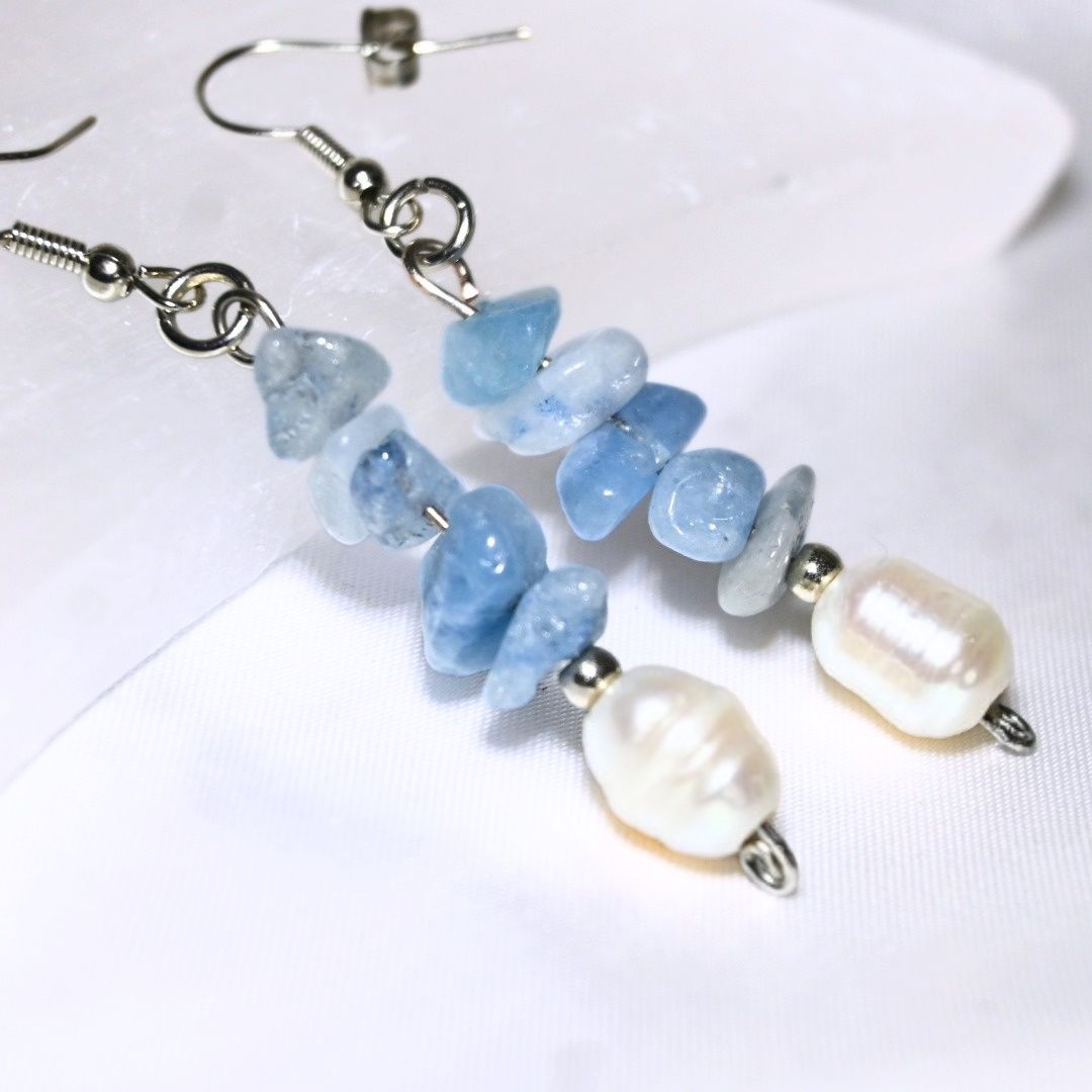 Aquamarine Crystal & Freshwater Pearl Earrings