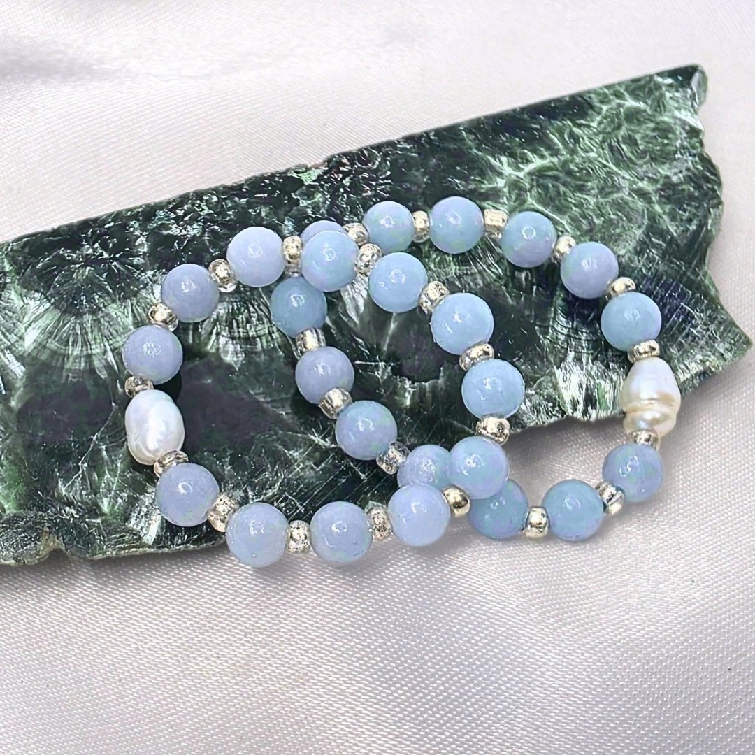 Blue Chalcedony & Pearl Fidget Stretch Ring