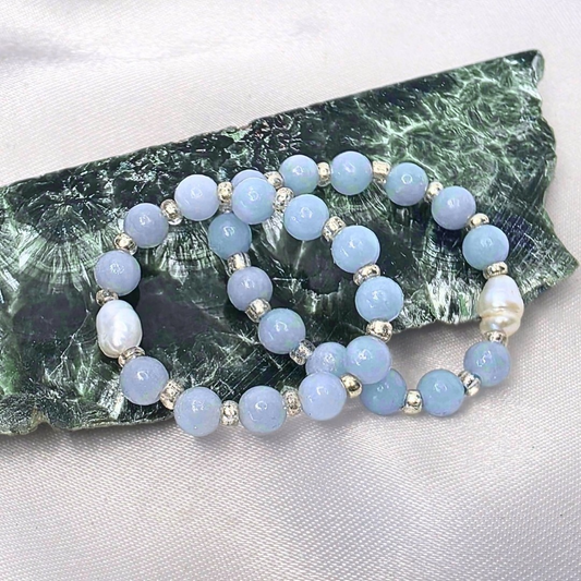 Blue Chalcedony & Pearl Fidget Stretch Ring