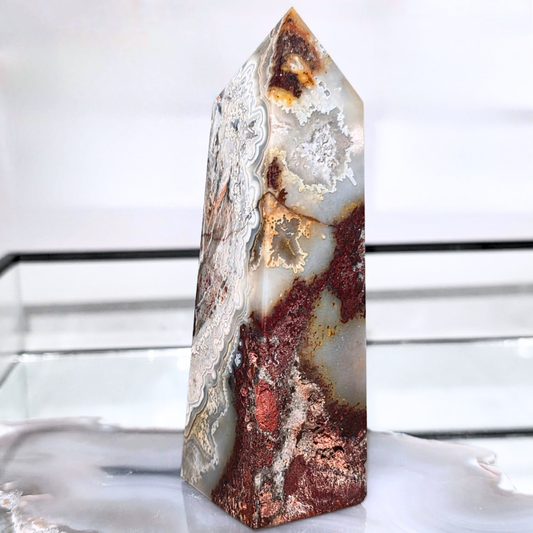 Crazy Lace Agate & Chalcedony Tower - 10.5cm tall