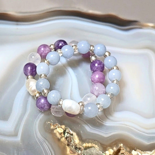 Blue Chalcedony & Pearl Fidget Stretch Ring