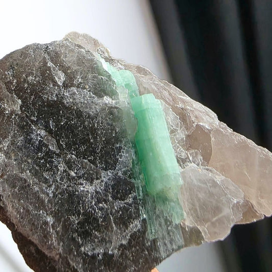Emerald in Smoky Quartz Crystal Cluster