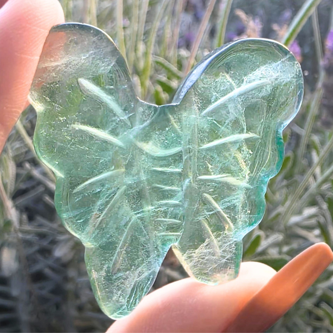 Green Fluorite Butterfly Carving