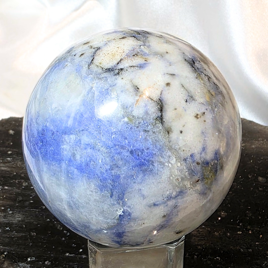 Blue Afghanite with Quartz & Tourmaline Sphere - 211g