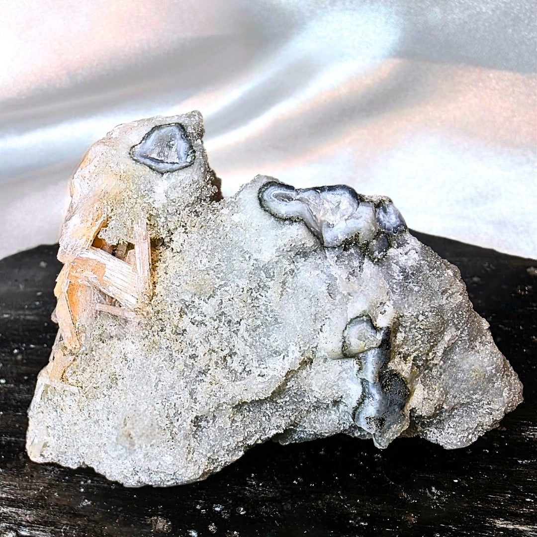 Zeolite with Stalactites & Shimmering Peach Stilbite Cluster - 124g