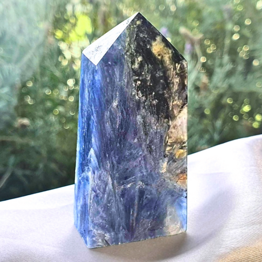 Blue Kyanite with Mica & Black Tourmaline Tower Point