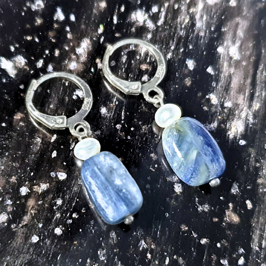 Sterling Silver Blue Kyanite & Freshwater Pearl Earrings