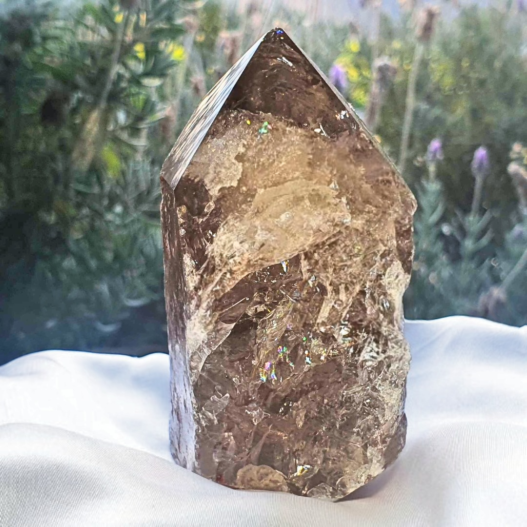 Smoky Quartz Semi Polished Cut Base with Rainbows - 320g