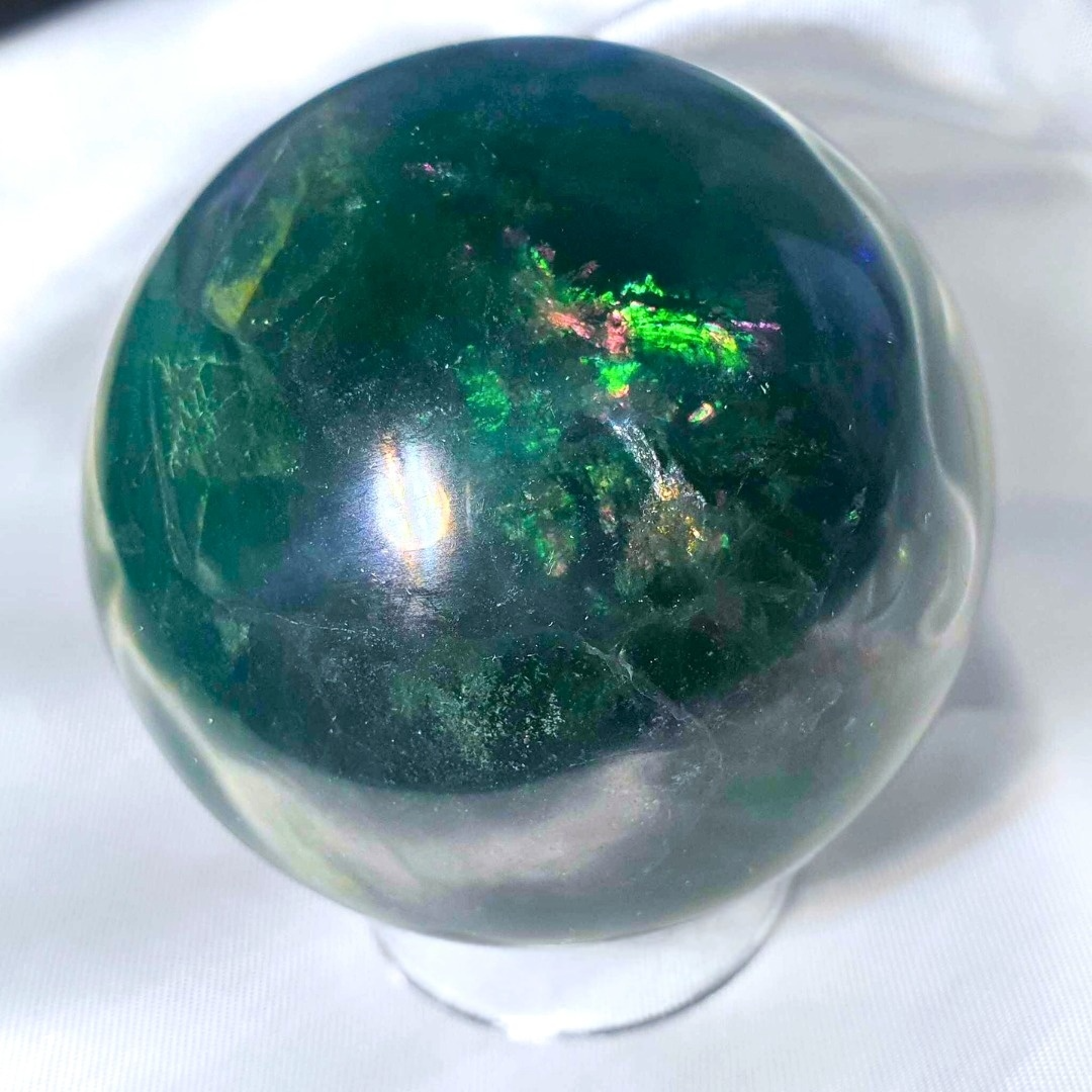 Green-Blue Fluorite Sphere with Rainbows - 273g