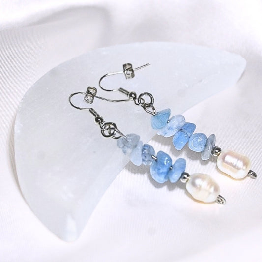 Aquamarine Crystal & Freshwater Pearl Earrings