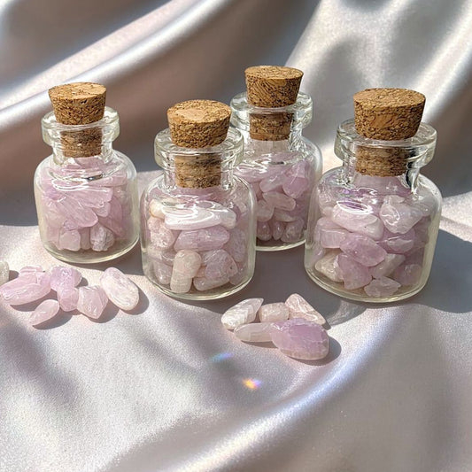 small crystal chip bottles with natural kunzite