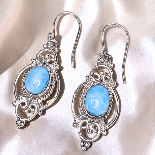 Larimar Sterling Silver Drop Crystal Earrings