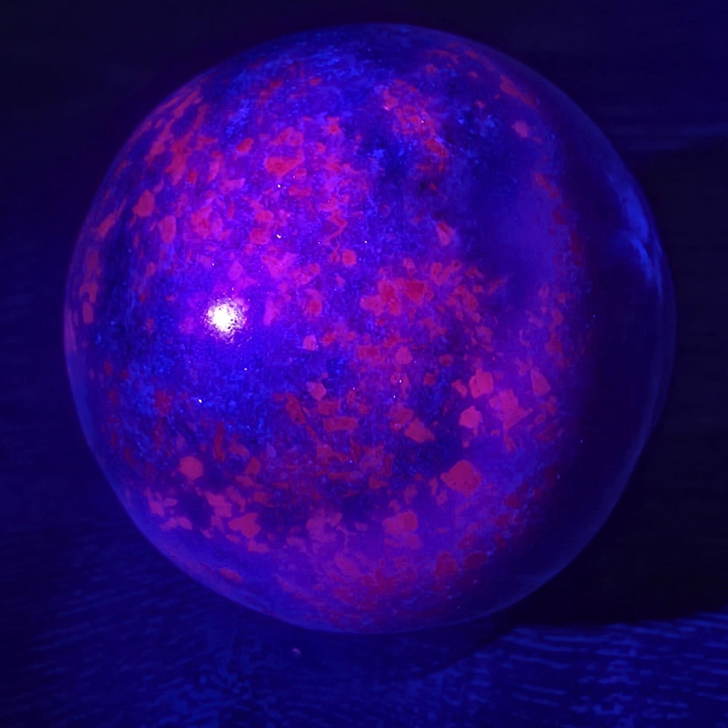 High Grade Kyanite, Mica & Ruby Fuchsite Sphere - 388g - UV reactive