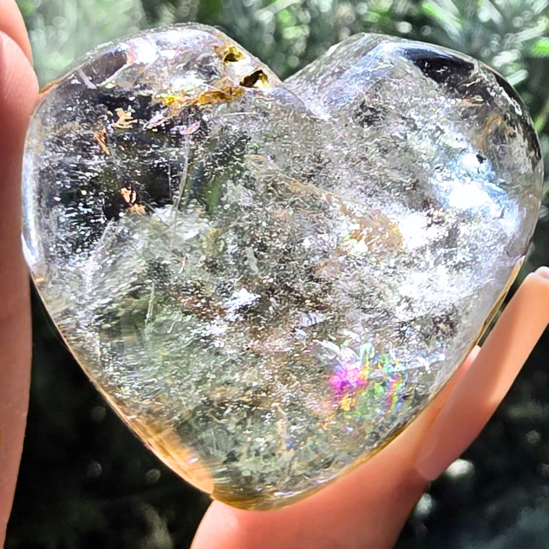 Garden Quartz (Lodolite) Puffy Crystal Heart with Rainbows