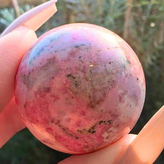 Rare Peruvian Rhodonite Crystal Sphere