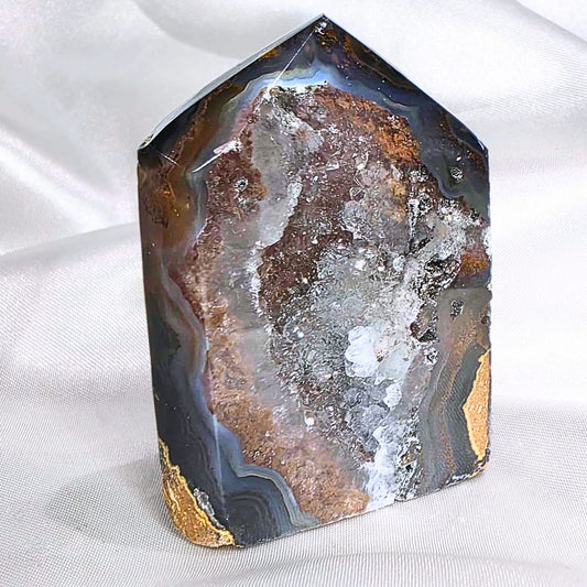 Natural Druzy Deep Blue Quartz Agate Crystal Tower