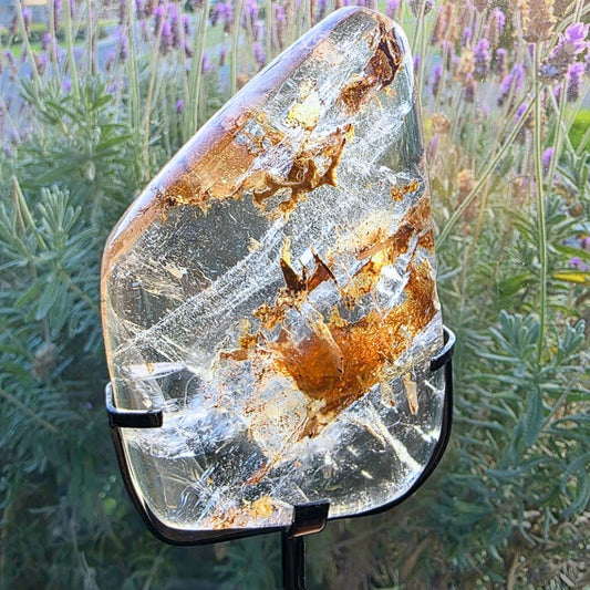 A Grade Garden Quartz, Golden Healer Enhydro Freeform on Stand - 17.5cm tall