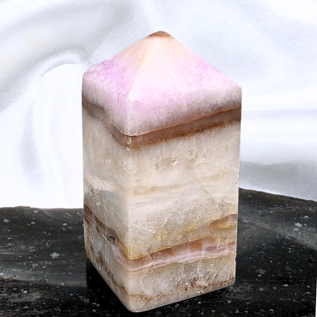 Natural Pink Aragonite with Banded Calcite Tower