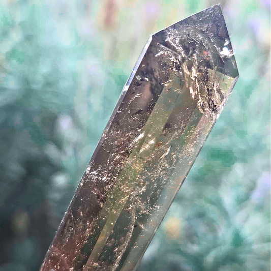 High Grade Smoky Quartz DT Wand with Rainbows - 10.3 cm