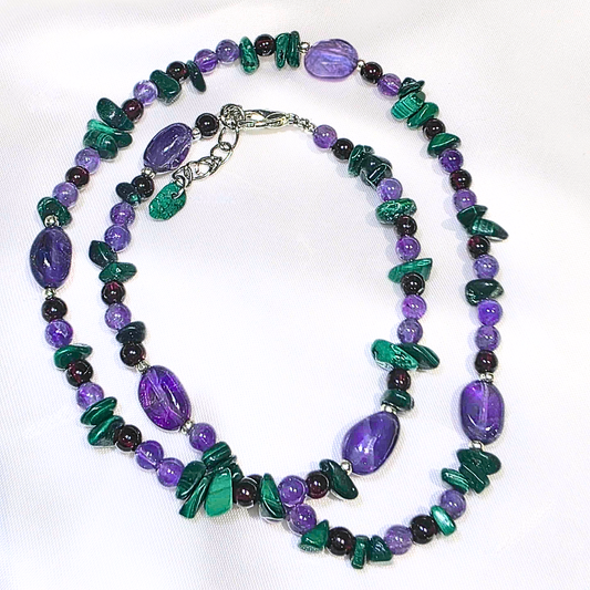 Garnet, Malachite & Amethyst Crystal Necklace