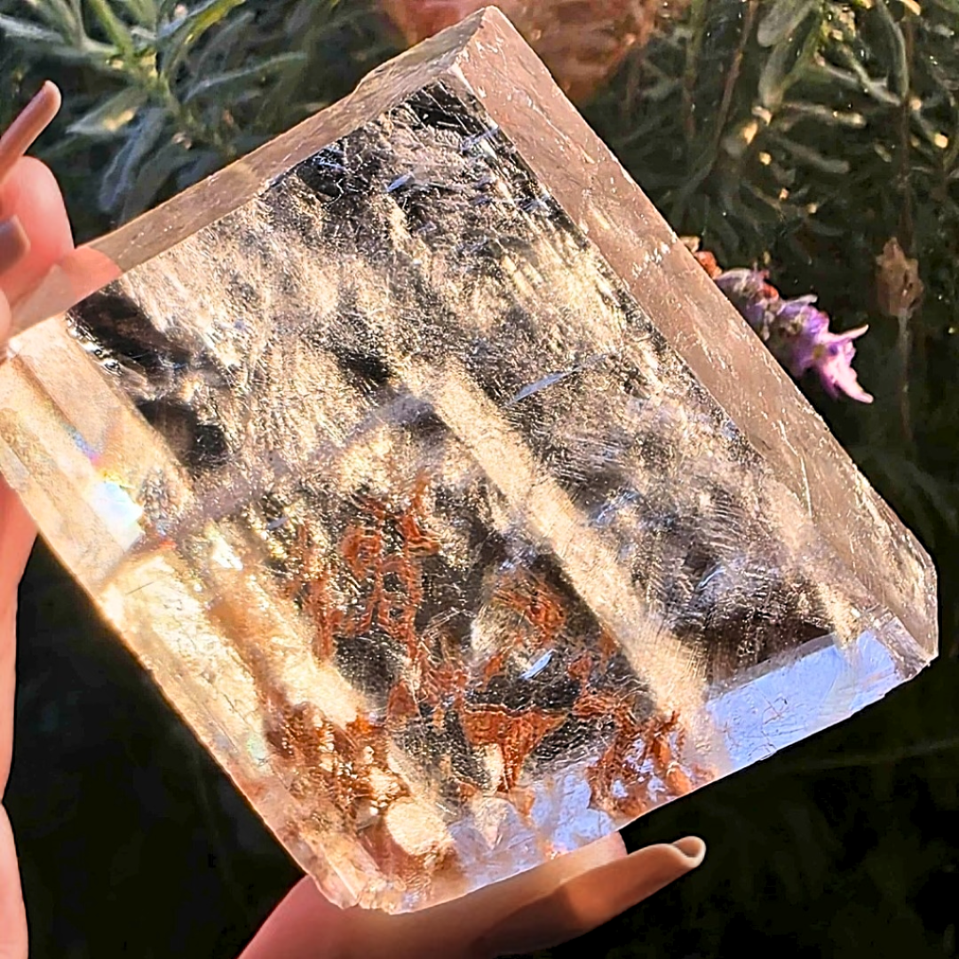 Hematite Dendritic Optical Calcite with Rainbows