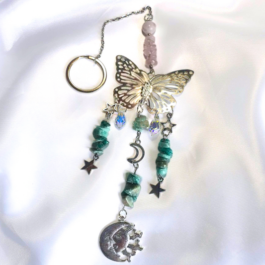 Golden Butterfly with Rose Quartz, Moonstone & Amazonite Sun Catcher