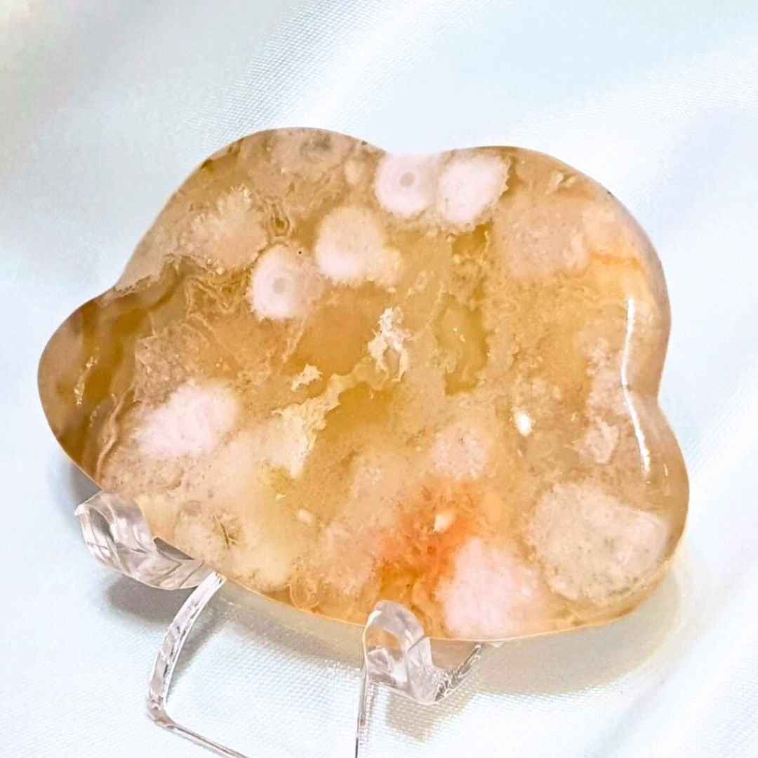 Flower Agate Cloud Carving - Includes holder