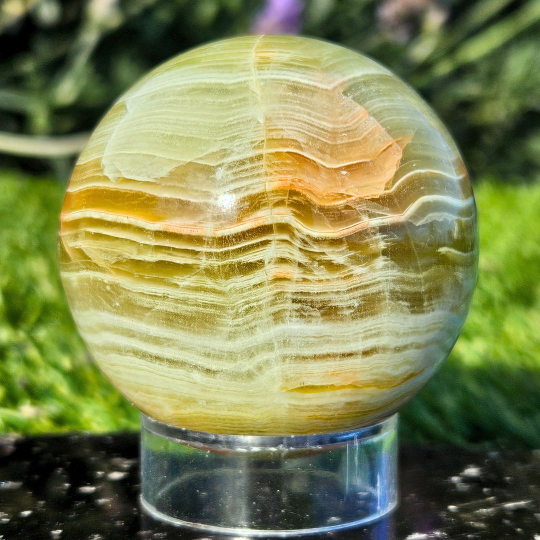 Banded Green Onyx (Banded Calcite) Sphere - includes holder