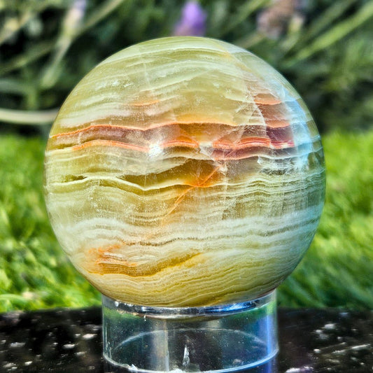 Banded Green Onyx (Banded Calcite) Sphere - includes holder