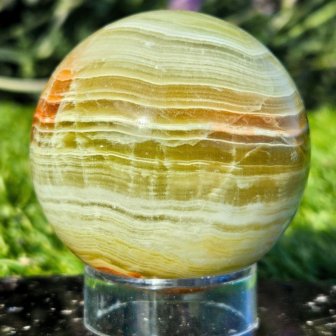Banded Green Onyx (Banded Calcite) Sphere - includes holder