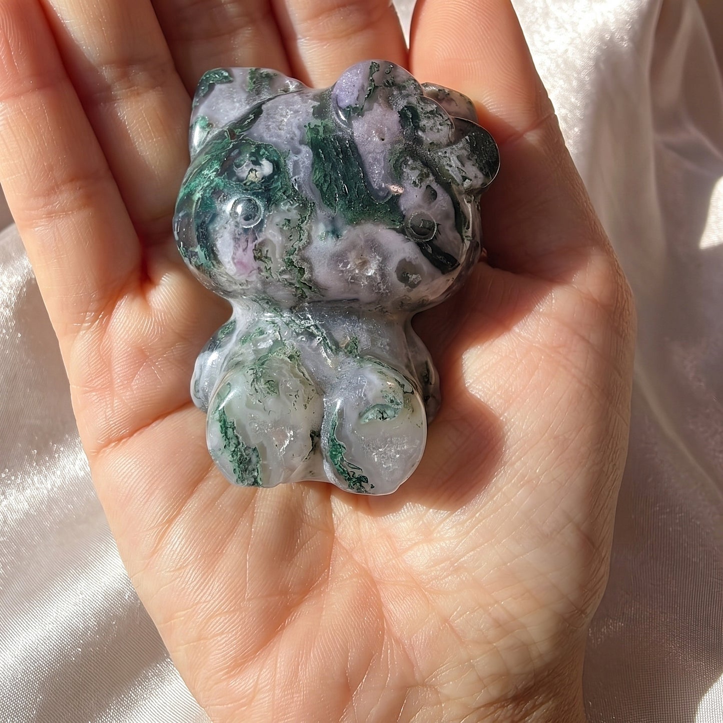 Medium Moss Agate & Chalcedony Kitty Carving