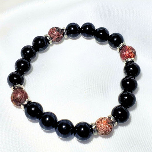 Genuine Obsidian and Orbicular Jasper Bracelet