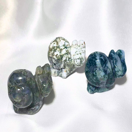 Moss Agate Snail Carvings