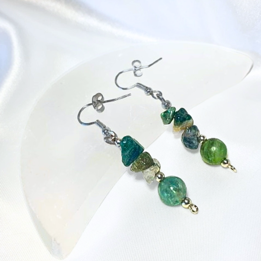 Moss Agate Crystal Earrings