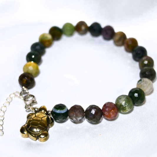 Faceted Ocean Jasper with Pyrite Turtle Bracelet